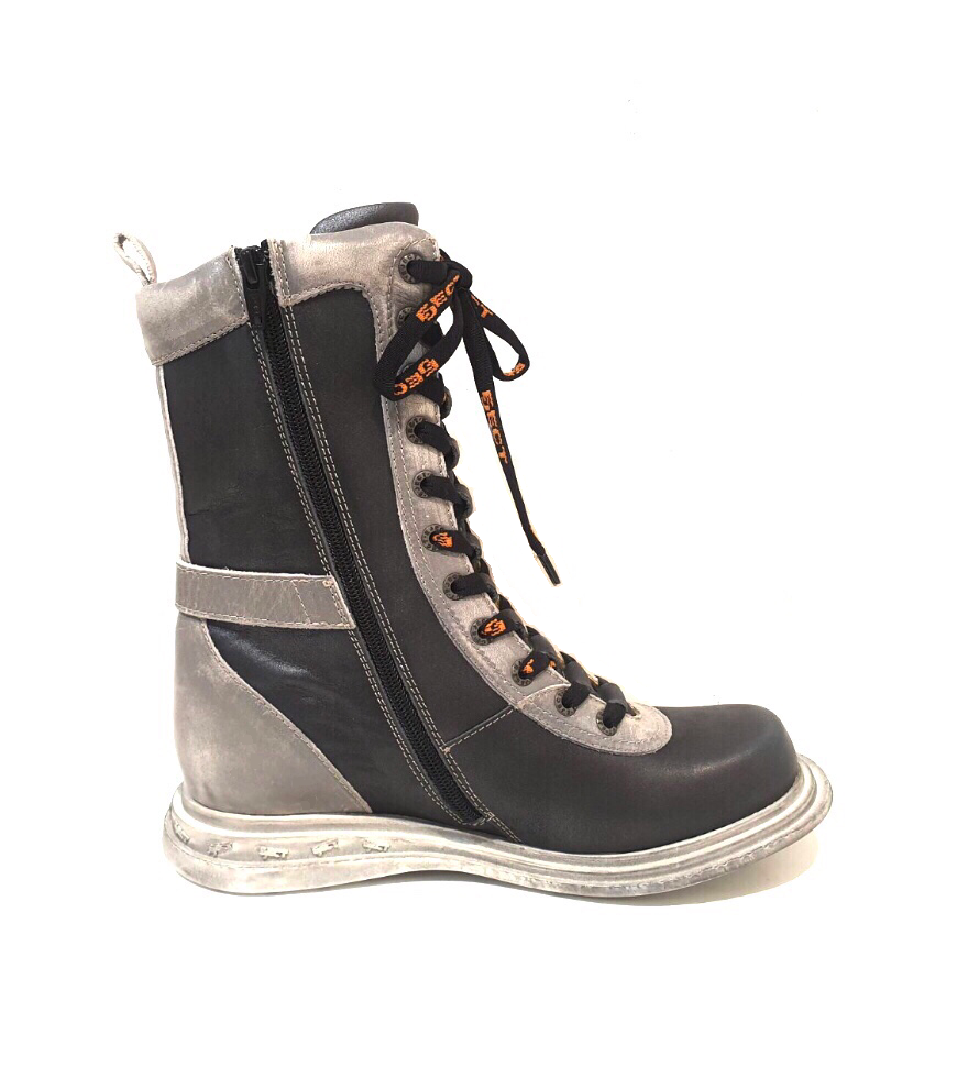 Eject EJW19-13 Grey Black 11 Eyelet Zip Mid Calf Boot Made In Portugal