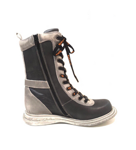 Eject EJW19-13 Grey Black 11 Eyelet Zip Mid Calf Boot Made In Portugal