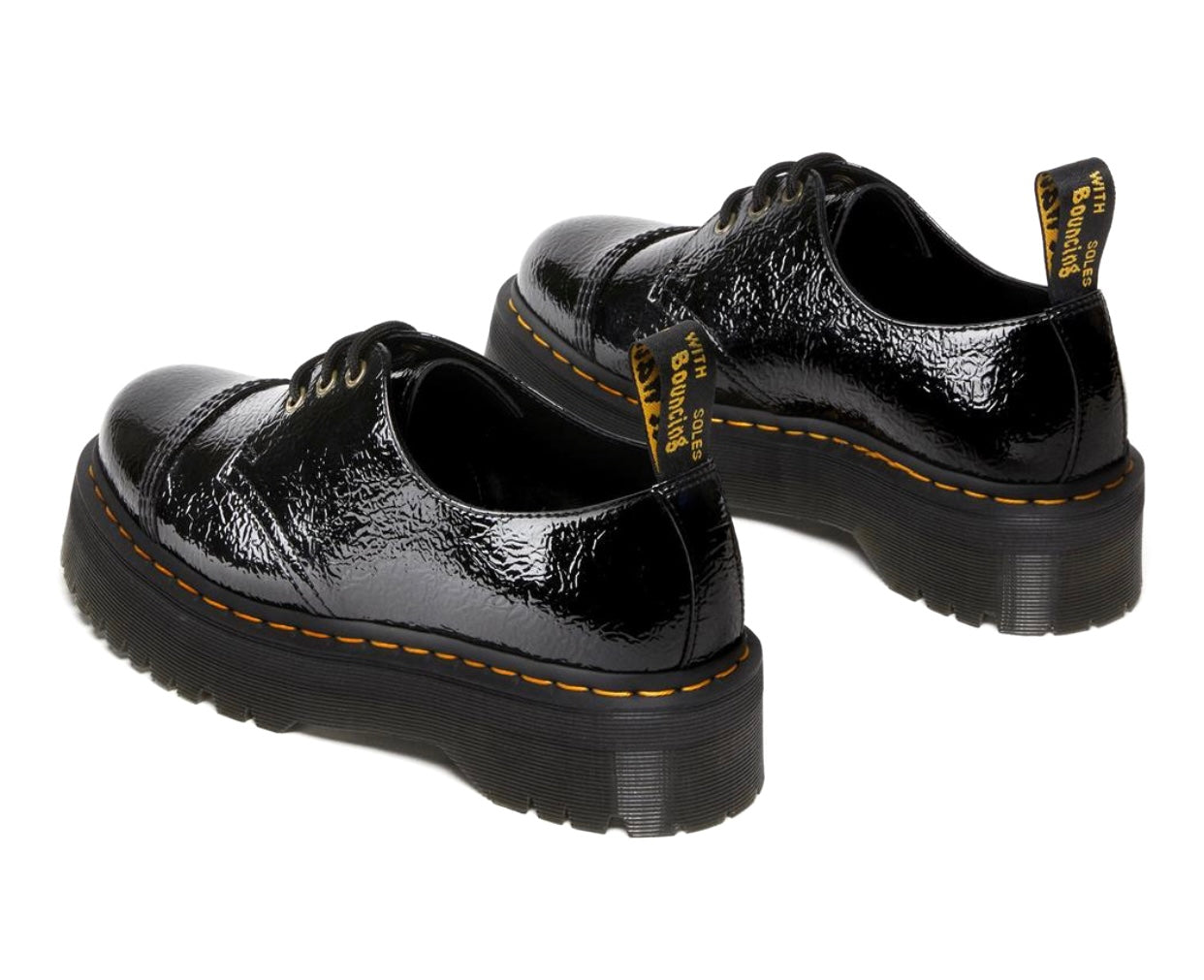 Dr. Martens 1461 Quad Black Distressed Patent Platform 3 Eyelet Shoe