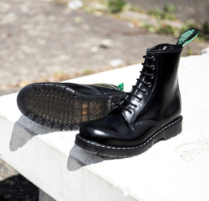 Solovair Black Hi-Shine 8 Eyelet Boot Made In England