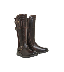 Fly London Sher Dark Brown 3 Buckles Zip Knee Hi Boots Made In Portugal