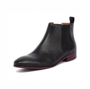 Croft Aaron Black Leather Elastic Sided Chelsea Ankle Boot