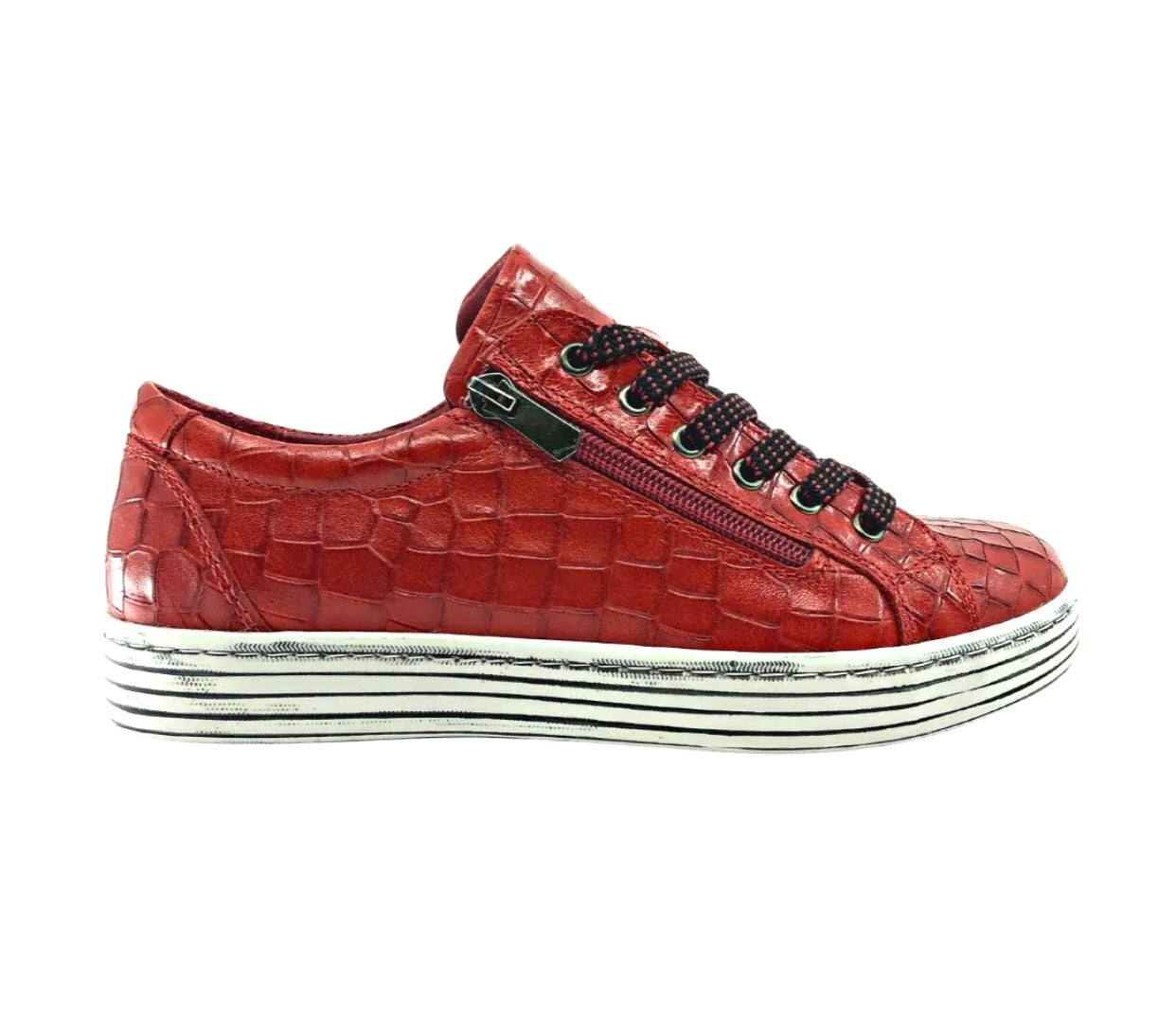 Cabello Comfort Unity Red Croco 6 Eyelet Zip Shoe Made In Turkey