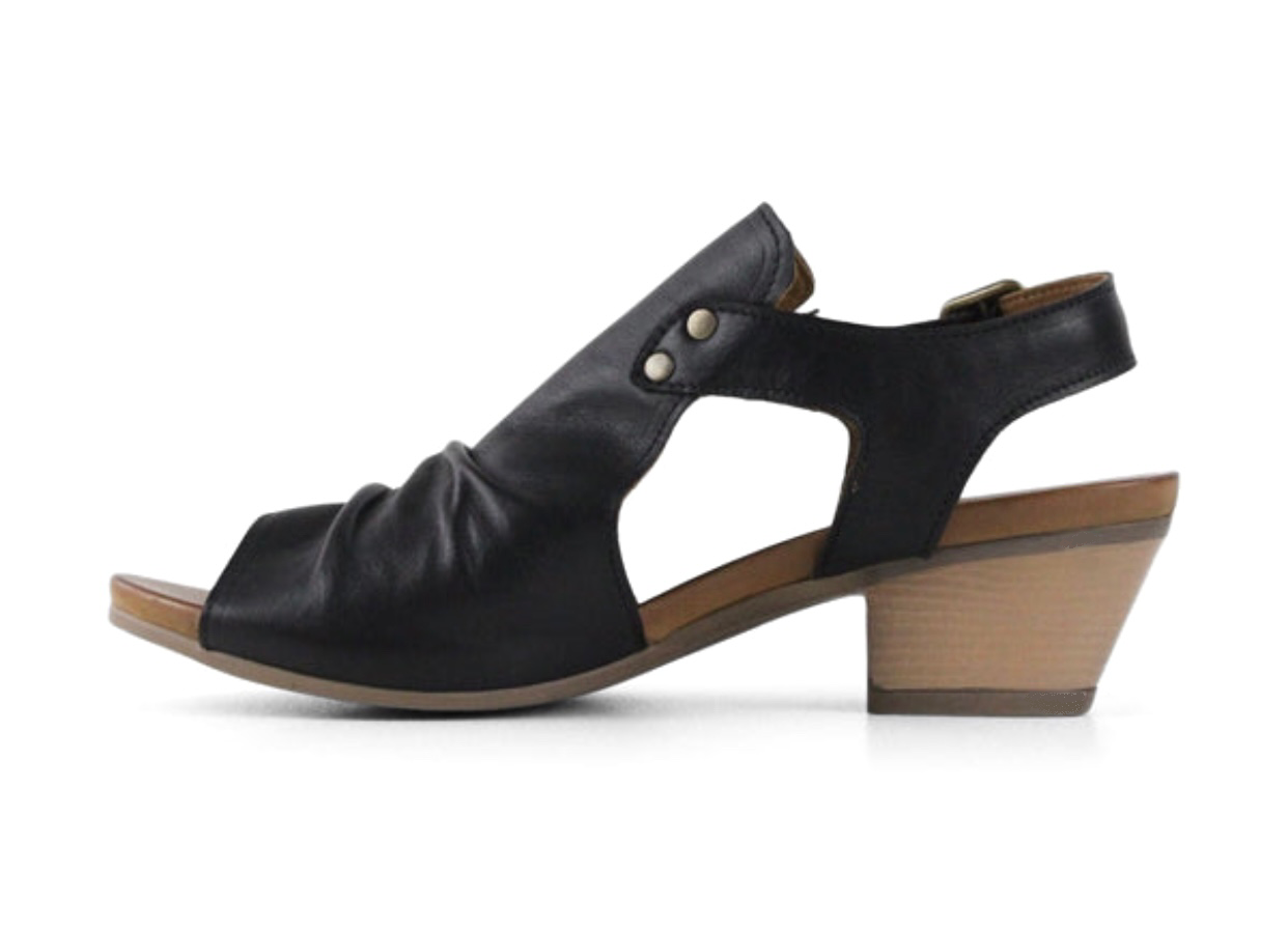 Bueno Zazoo Black Leather Open Toe Buckle Slingback Made In Turkey