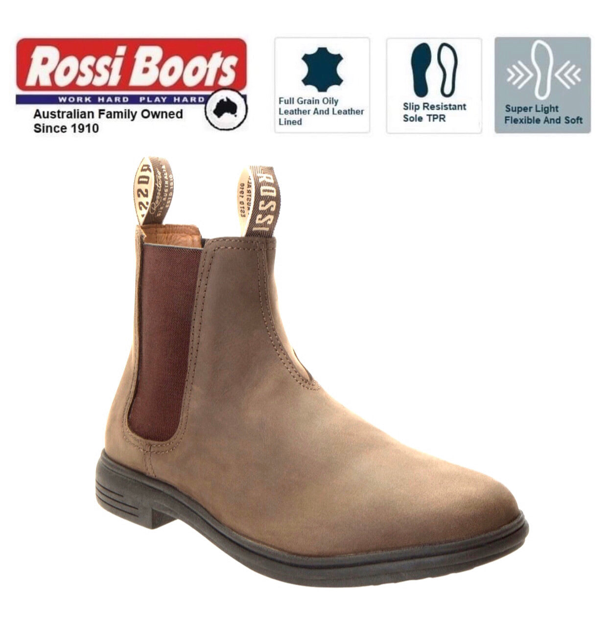 Rossi Boots 141 Barossa Oily Brown Leather Chelsea Dress Boot