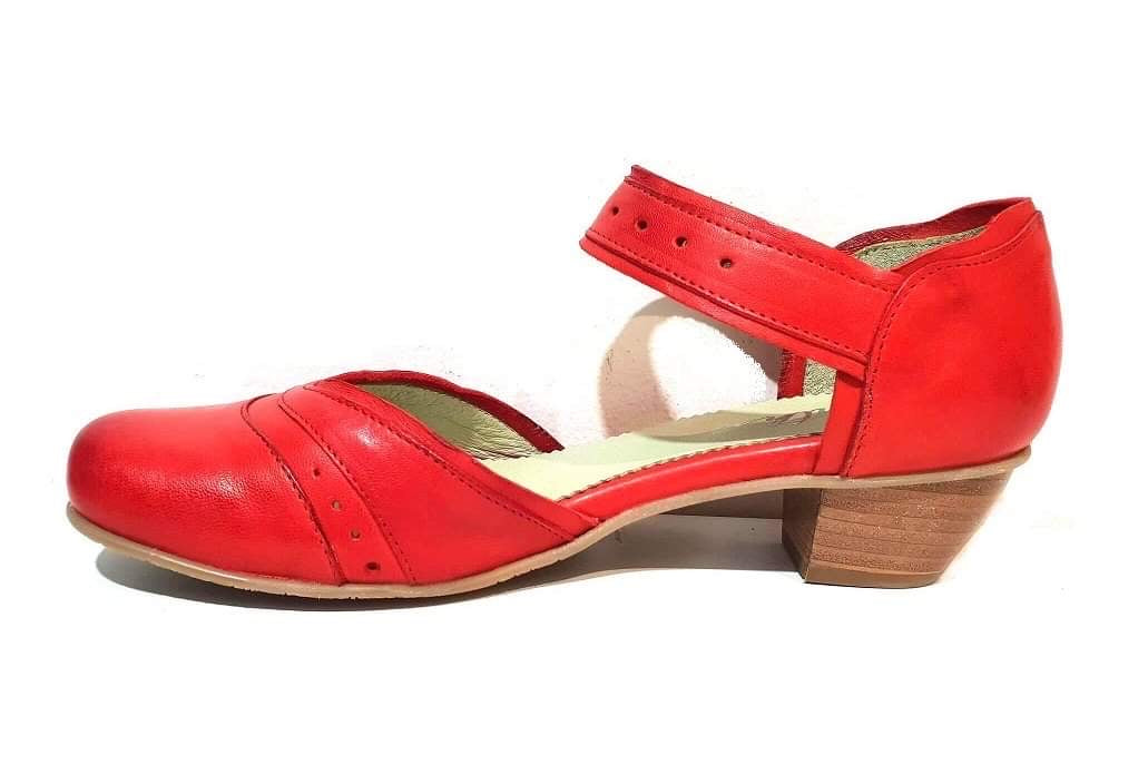 Mentha Andie Red Leather Women’s Court Shoes Mary Jane Velcro Made In Portugal