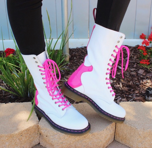 Dr. Martens 1914 Rocker Guitar White Pink 14 Eyelet Boot