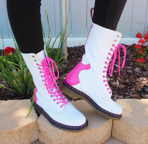Dr. Martens 1914 Rocker Guitar White Pink 14 Eyelet Boot Redpath