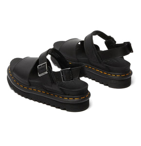 Dr. Martens Voss Black Hydro Leather Yellow Stitch Sandal