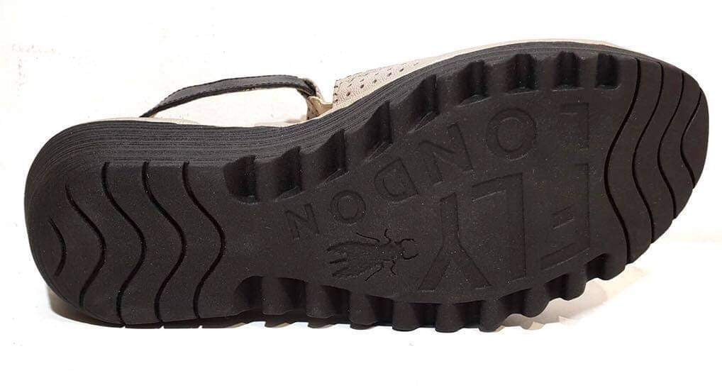 Fly London YALL962FLY Silver Black borg/mous Women's Wedges Open Toe Sandals Made In Portugal