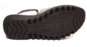 Fly London YALL962FLY Silver Black borg/mous Women's Wedges Open Toe Sandals Made In Portugal