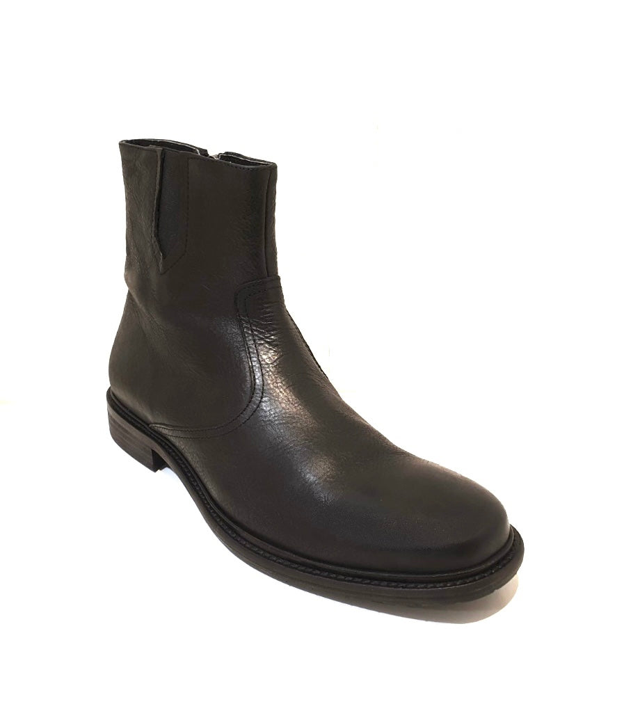 Brando Trevis Montanaoil Nero Black Leather Zip Ankle Boot Made In Italy