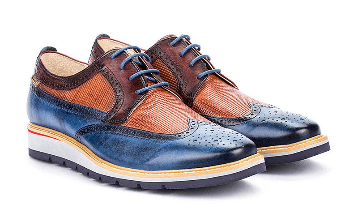 Pikolinos M7L-4227C1 Royal Blue Mens Brogue 4 Eyelet Lace Up Made In Spain