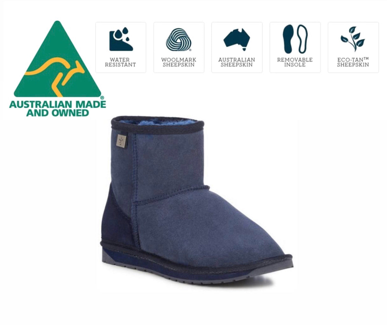 Emu Australia Indigo Platinum Stinger Mini Sheepskin Made In Australia
