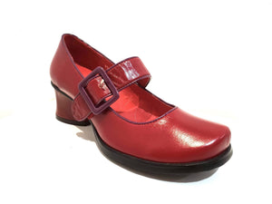 Minki Vicki Red Ladies Court Shoe Velcro Buckle Strap