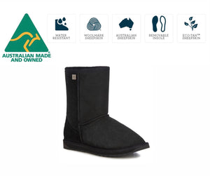 Emu Australia Black Platinum Stinger Lo Mid Calf Sheepskin Made In Australia