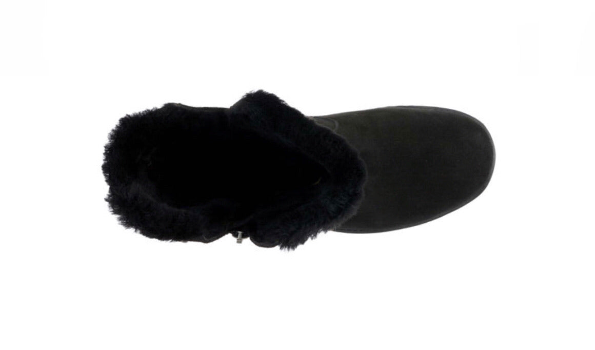 Emu Australia Black Gravelly Zip Mid Calf Sheepskin Made In Australia