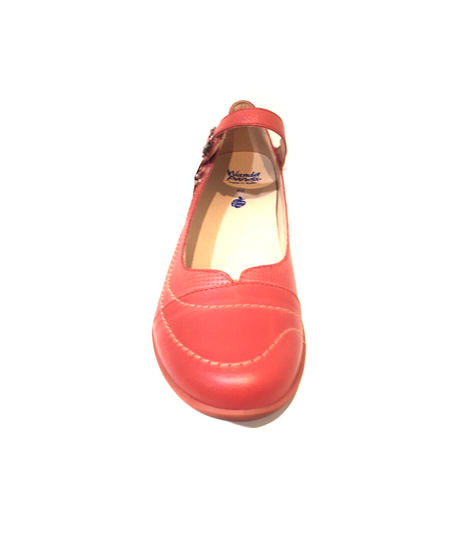 Wanda Panda Aurora Oldy Talco Peach Red Velcro Mary Jane Made In Spain