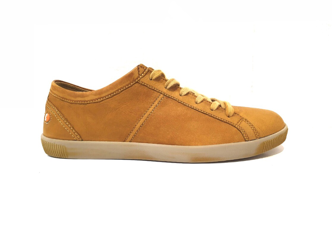 Softinos Tom Washed Ochre Yellow Leather Lace Up 6 Eyelet Shoe Made In Portugal
