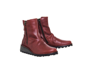 Fly London Mon944FLY Red Leather Double Zip Ankle Boot Made In Portugal