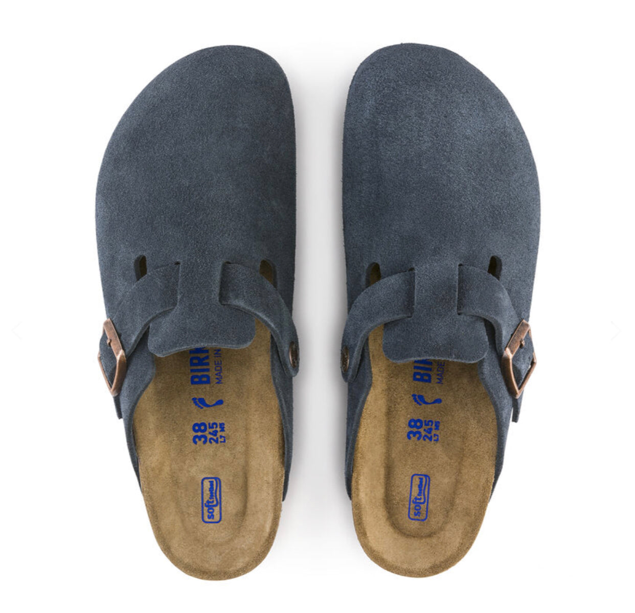 Birkenstock Boston Navy Suede Soft Footbed Made In Germany