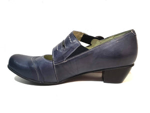 Mentha Alt Blue Leather Women’s Court Shoes Mary Jane Double Buckle Velcro Made In Portugal