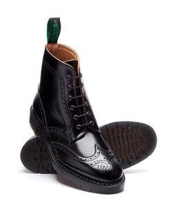 Solovair Black Hi-Shine 6 Eyelet Brogue Boot Made In England