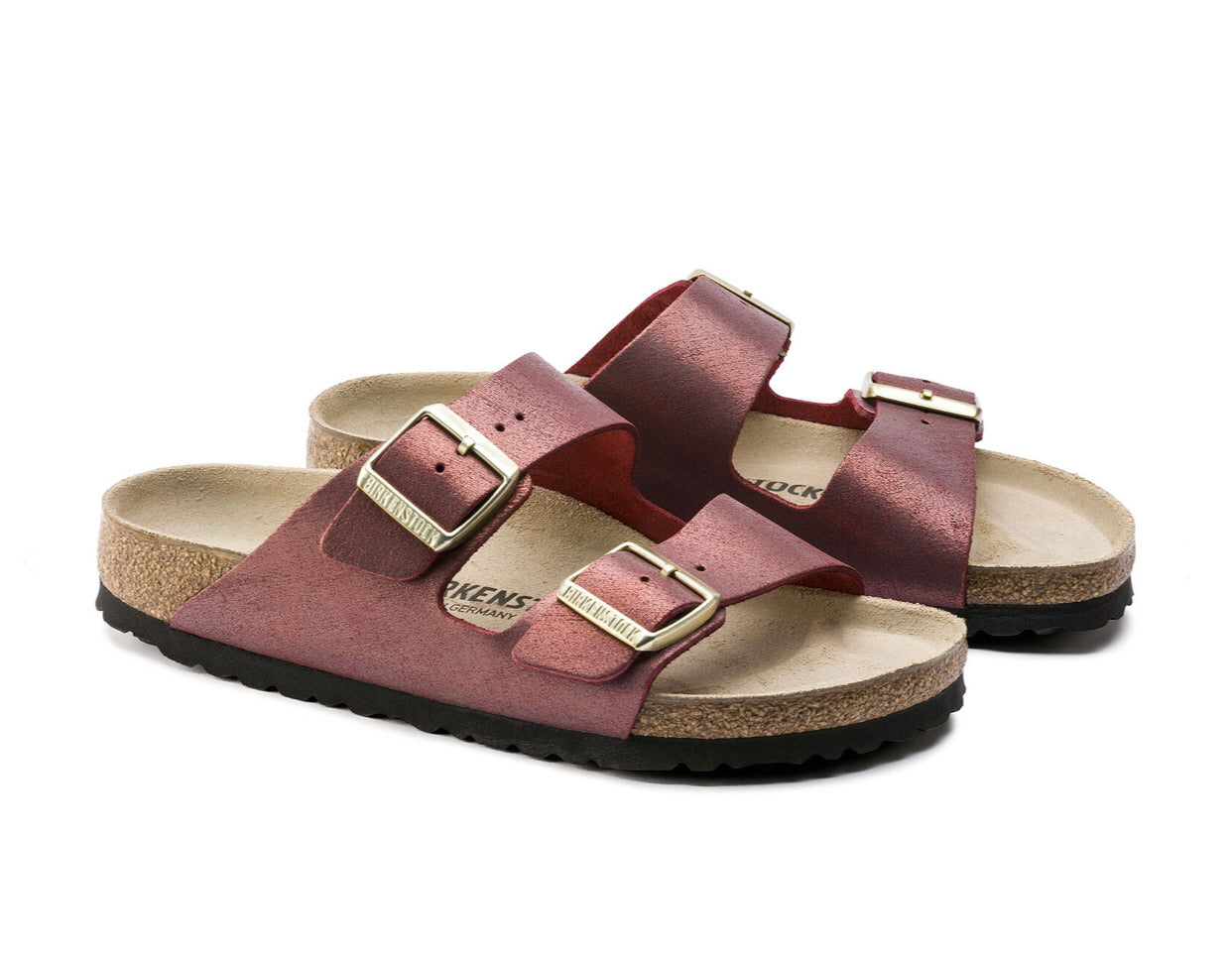 Birkenstock Arizona Washed Metallic Port Suede Leather Made In Germany