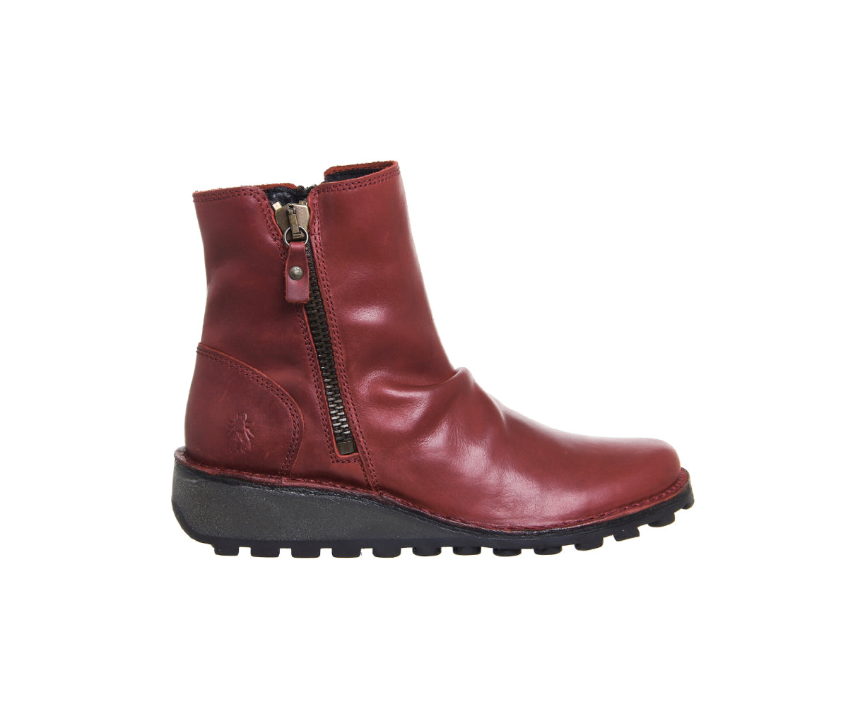 Fly London Mon944FLY Red Leather Double Zip Ankle Boot Made In Portugal