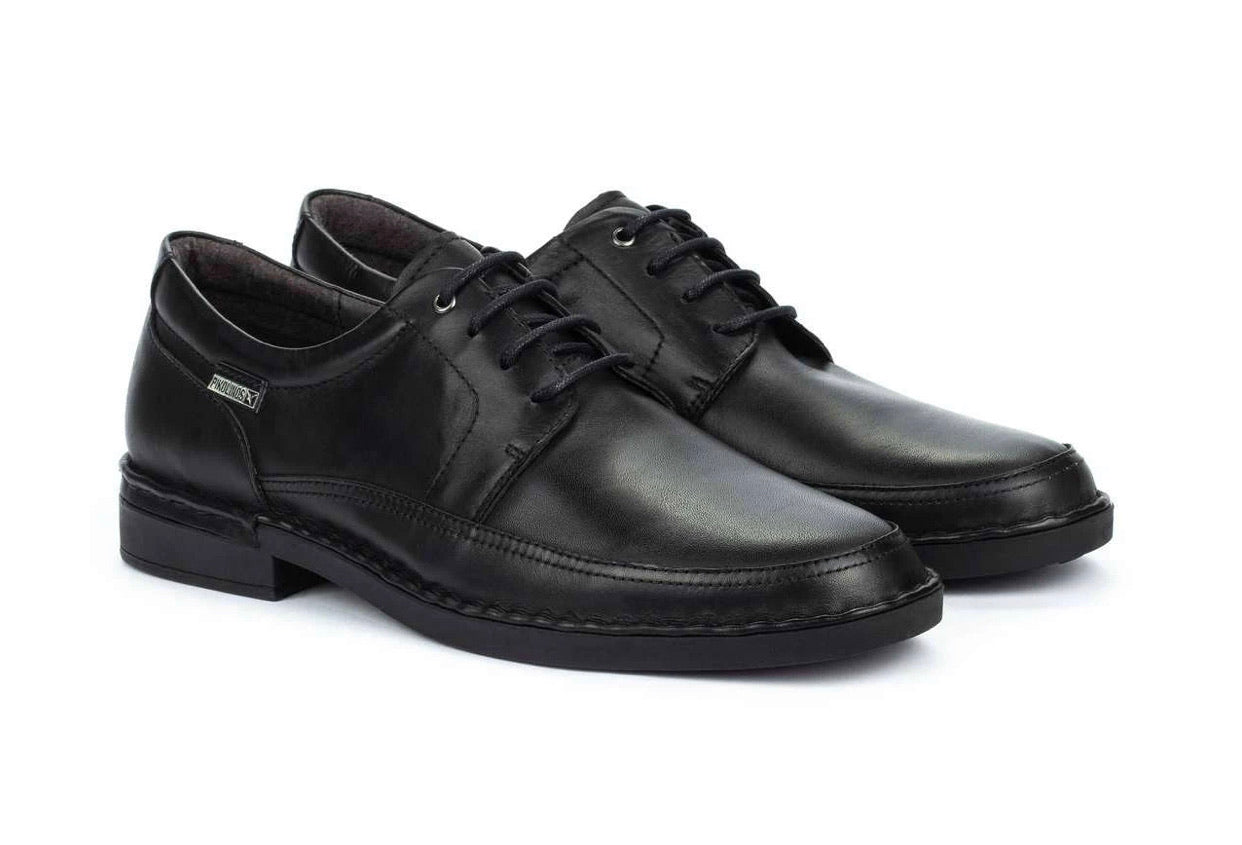 Pikolinos M0M-4255 Black Leather Mens 4 Eyelet Padded Collar Shoe Made In Spain