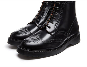 Solovair Black Hi-Shine 6 Eyelet Brogue Boot Made In England