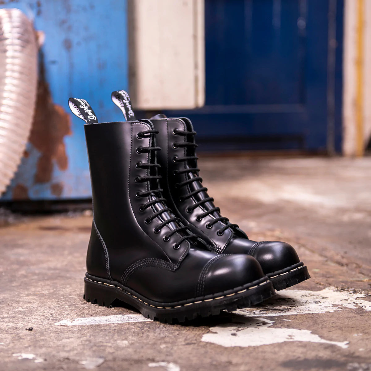 Gripfast Black Hi Shine Steel Toe 10 Eyelet Boot Made In England Redpath Shoes Canberra