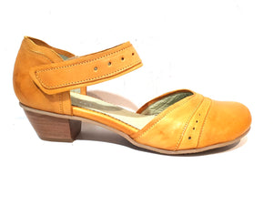 Mentha Andie Yellow Leather Women’s Court Shoes Mary Jane Velcro Made In Portugal