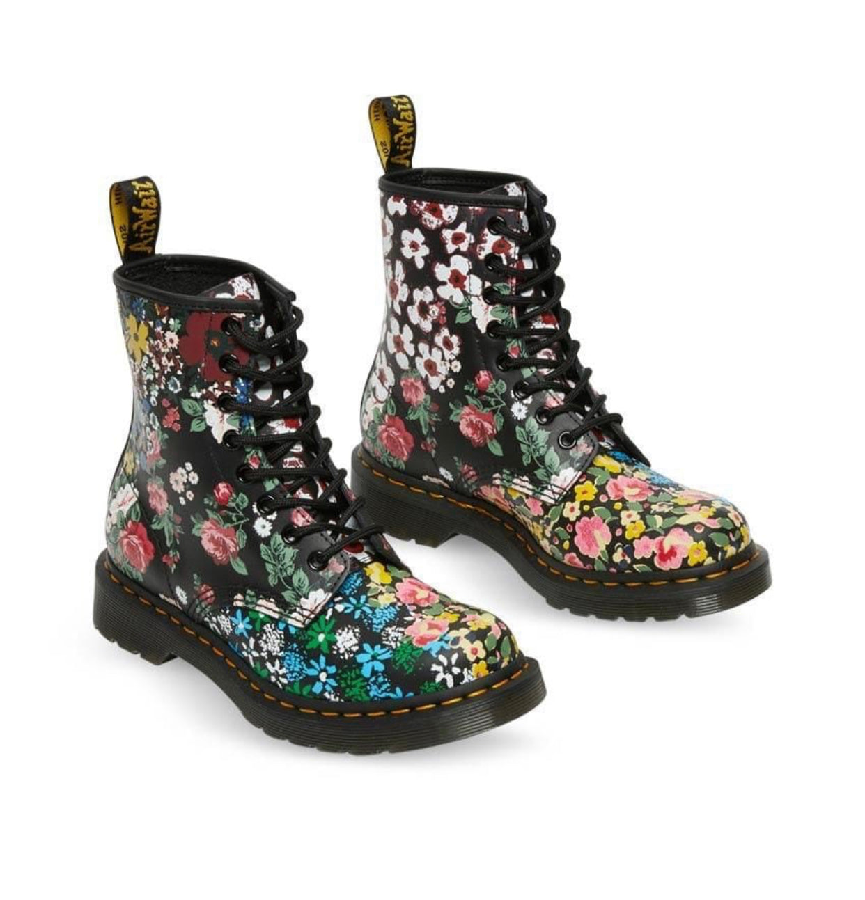 Dr. Martens 1460 Pascal White Black Floral Mash Up Backhand Ankle 8 Eyelet Boot