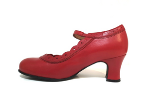 Rock n’ Dot 9847 Dorothy All Rosso Red Leather Button Court Shoe Made In Portugal