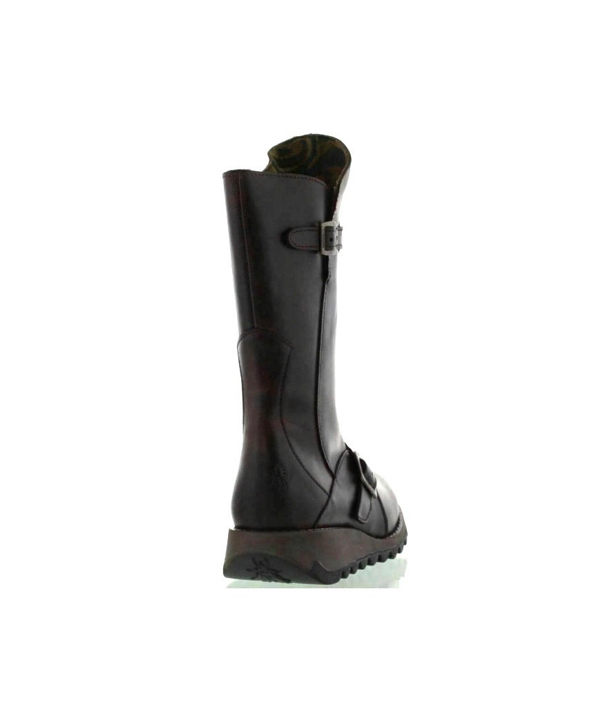 Fly London Mes 2 Dark Brown Leather Zip Mid Calf Wedge Boots Made In Portugal