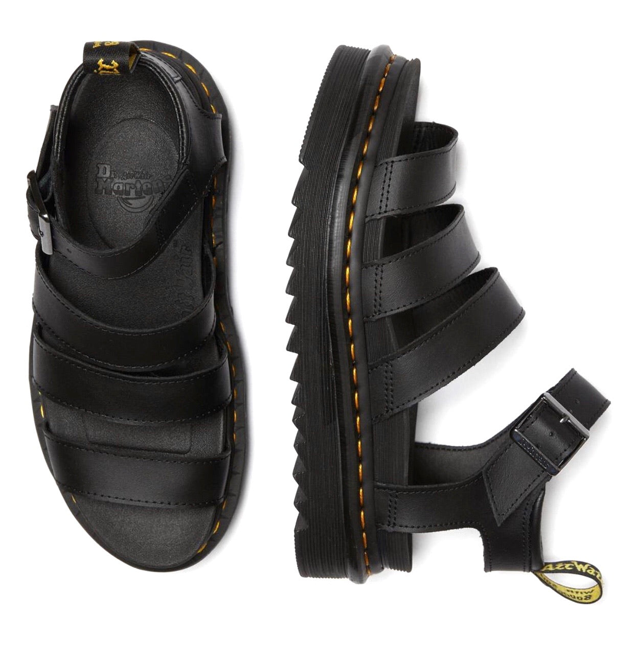 Dr. Martens Blaire Hydro Black Yellow Stitch Sandal