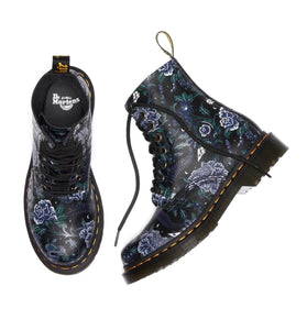 Dr. Martens 1460 Pascal Black Mystic Garden Floral Backhand Ankle 8 Eyelet Boot