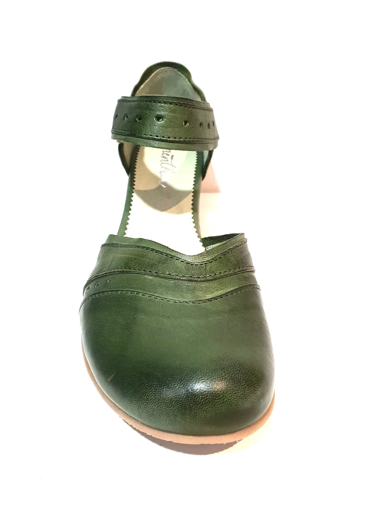 Mentha Andie Green Leather Women’s Court Shoes Mary Jane Velcro Made In Portugal