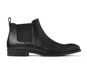 Croft Ethan Black Leather Elastic Sided Chelsea Ankle Boot