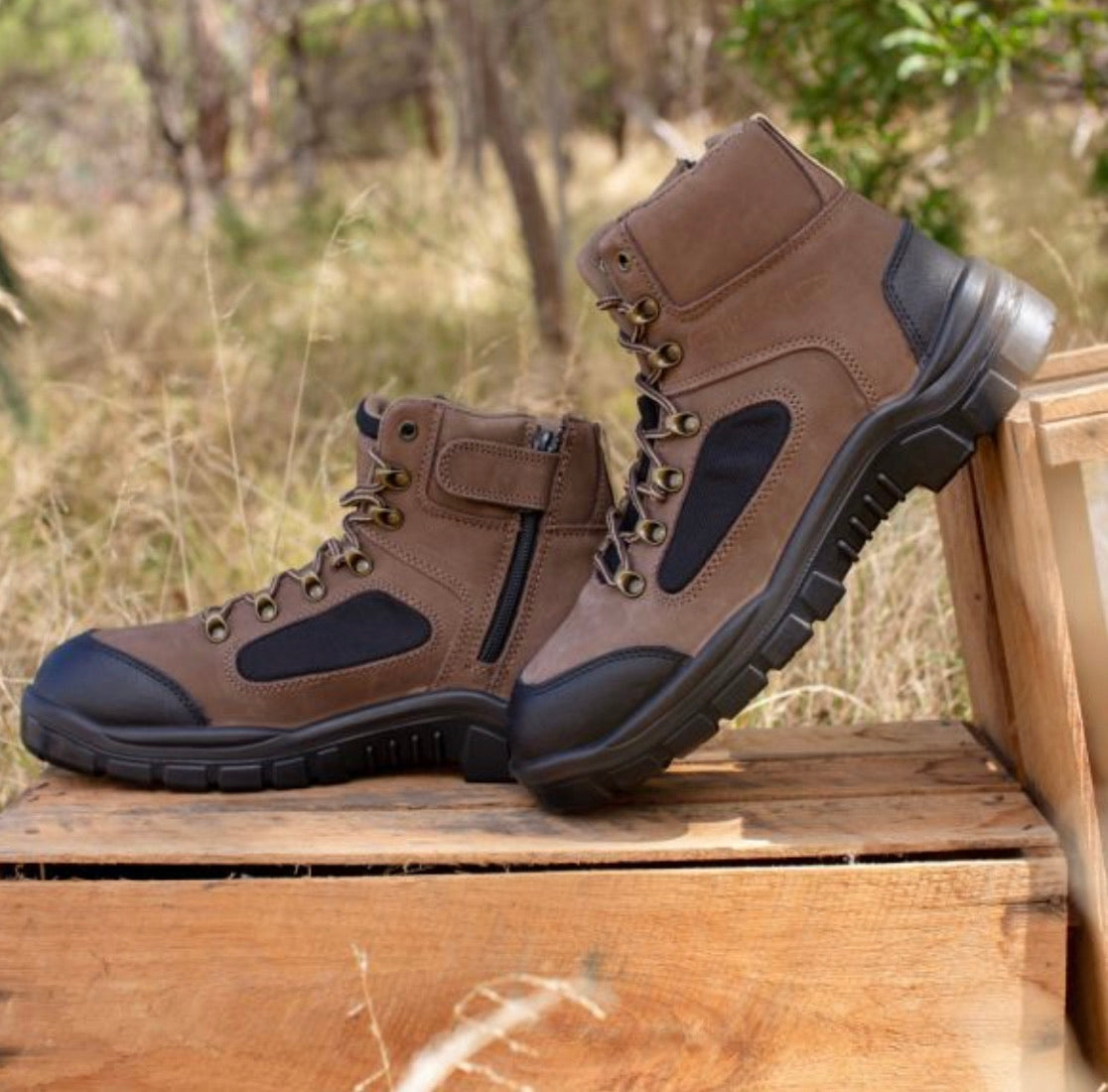 Rossi Ridge Brown Steel Toe Ankle Work Boot Zip Made In Australia