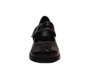 Minki Vicki Black Grey Buckle Velcro Court Shoe