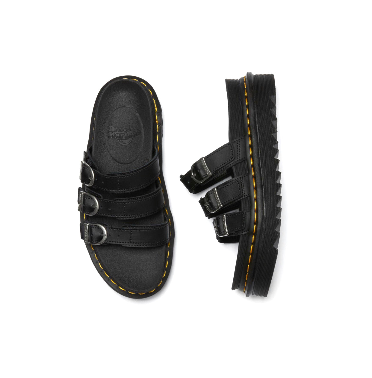 Dr. Martens Blaire Hydro Black Yellow Stitch Slide