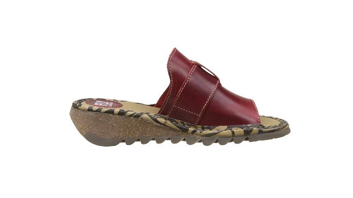 Fly London Tani807fly Red Women's Leather Wedge Slide Made In Portugal
