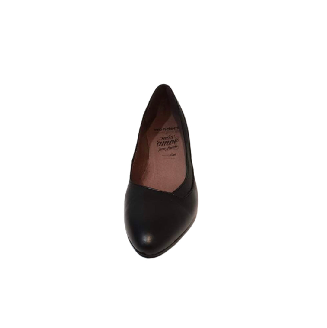 Wonders I-4724 Negro Black Leather Court Shoe Made In Spain