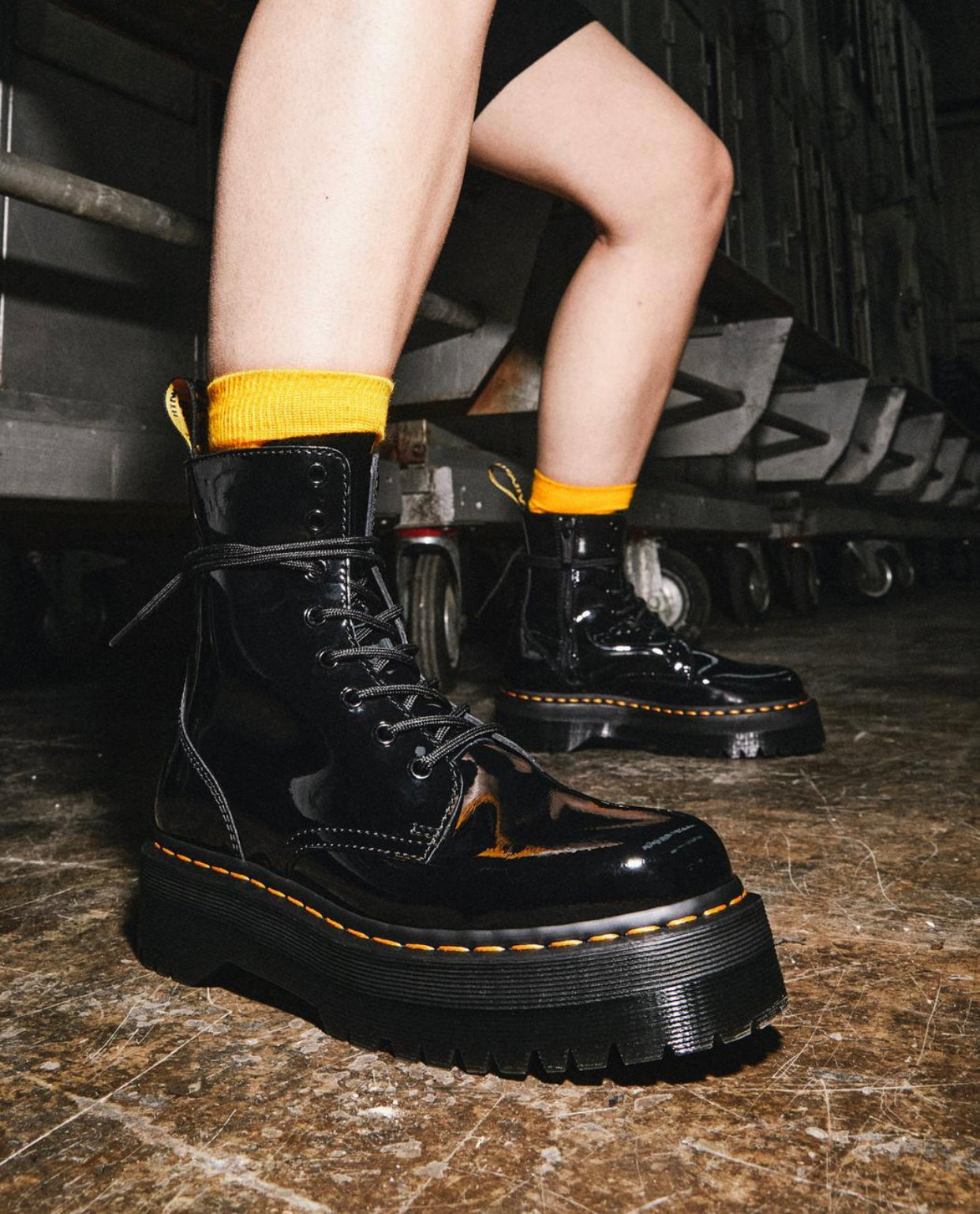 Dr. Martens Jadon Black Patent Zip Platform Ankle 8 Eyelet Boot