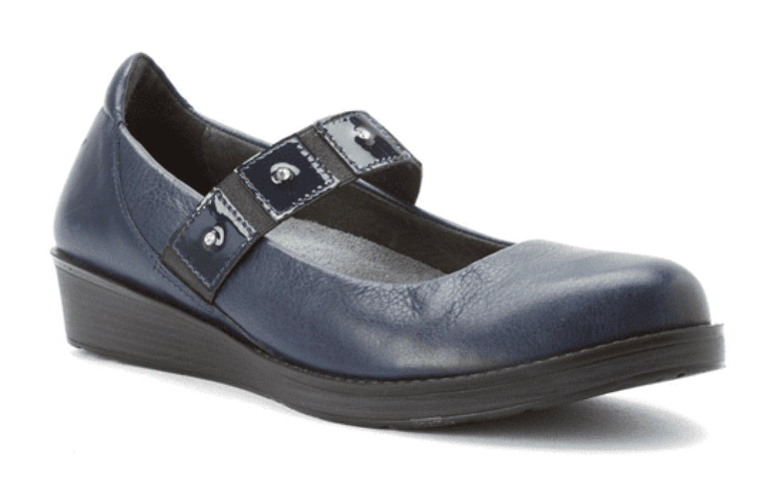 Naot Honesty Ink Navy Blue Leather Mary Jane Velcro Made In Israel