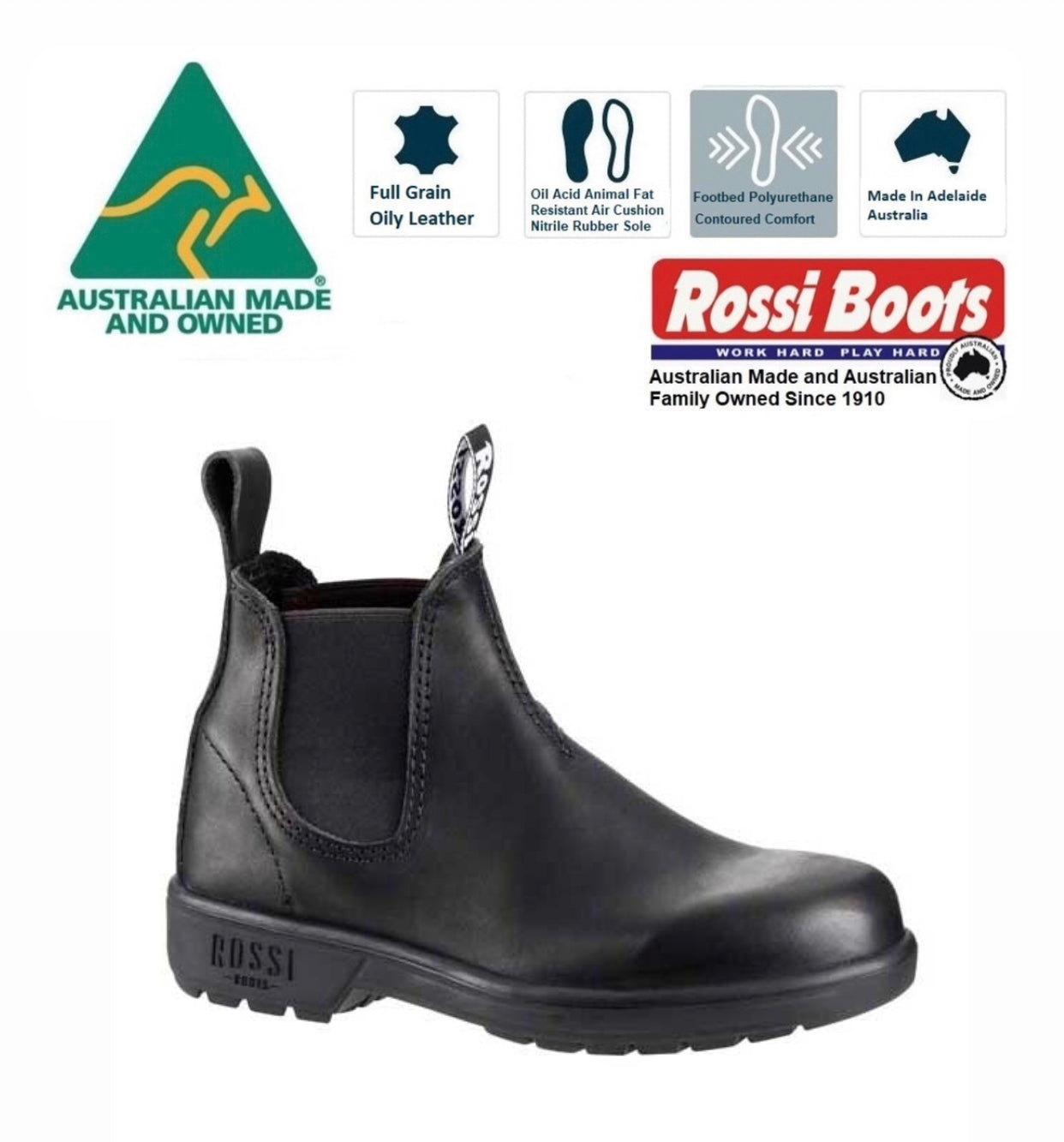 Rossi Boots 301 Endura Black Soft Toe Chelsea Boot Made In Australia