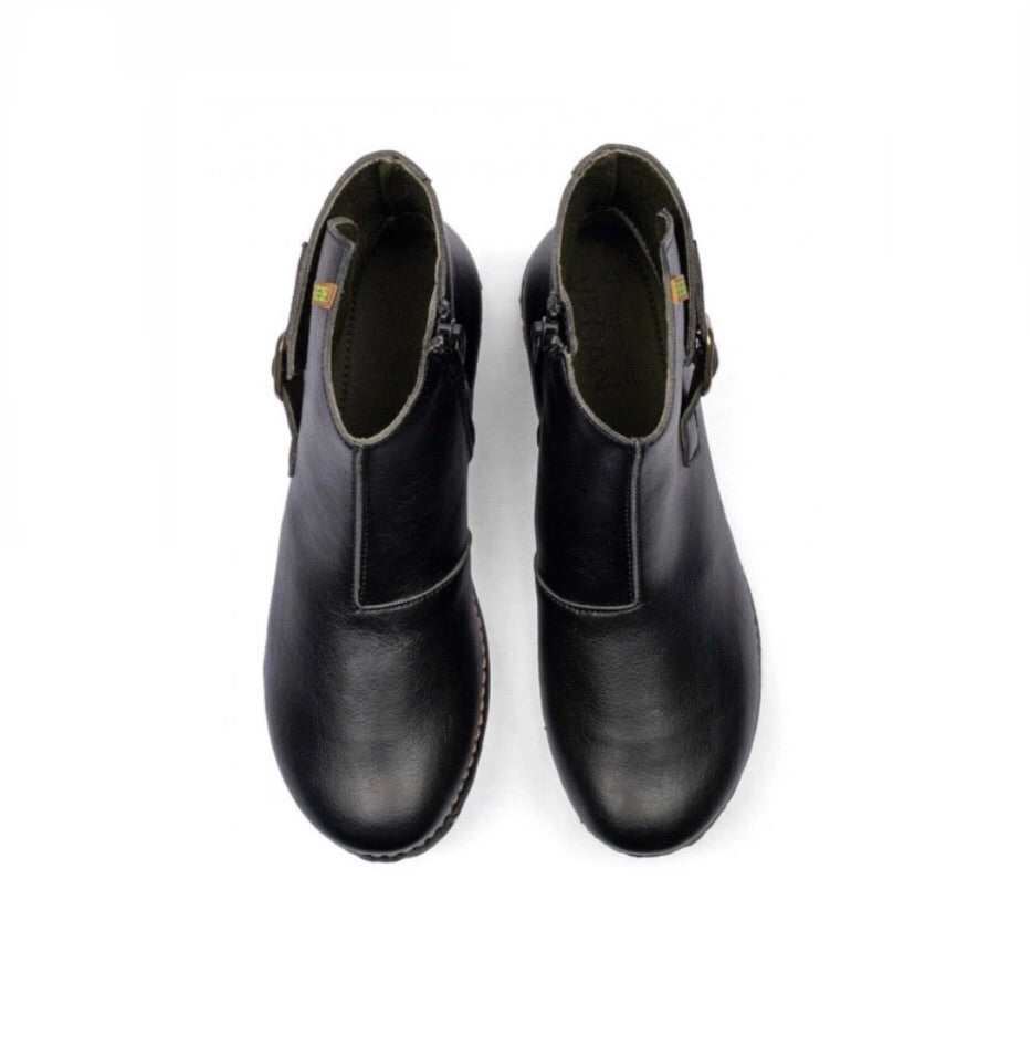 El Naturalista 5460T Vegan Black Zip Ankle Boots Made In Spain