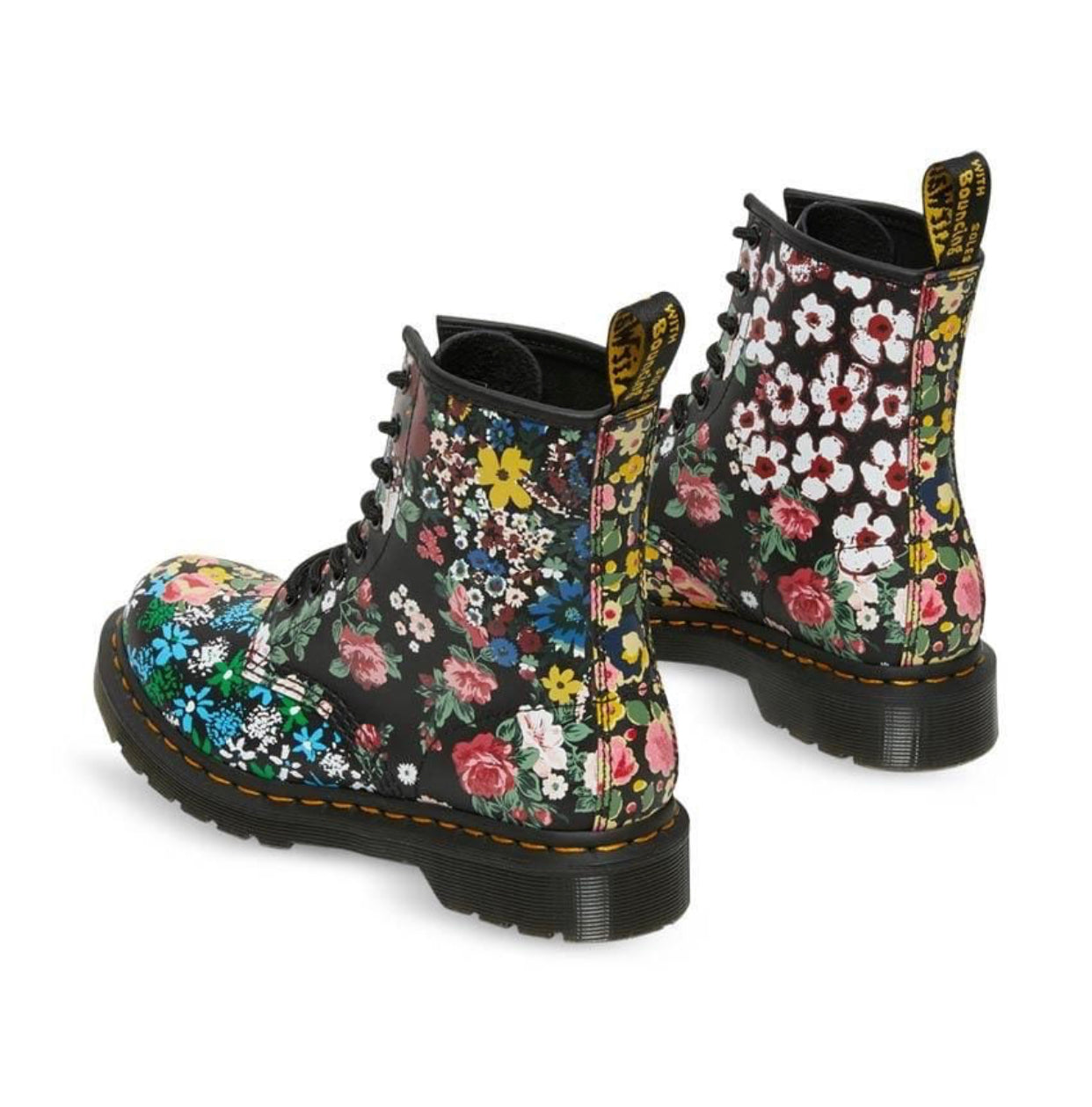 Dr. Martens 1460 Pascal White Black Floral Mash Up Backhand Ankle 8 Eyelet Boot